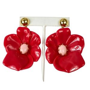 Baublebar Pierced Earrings Fuchsia Pink Flower Statement Runway 3" Long